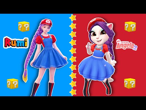 Rumi x Super Mario dress up challenge | My Talking Angela 2 🍄🌟 #rumicosplay #supermariocosplay