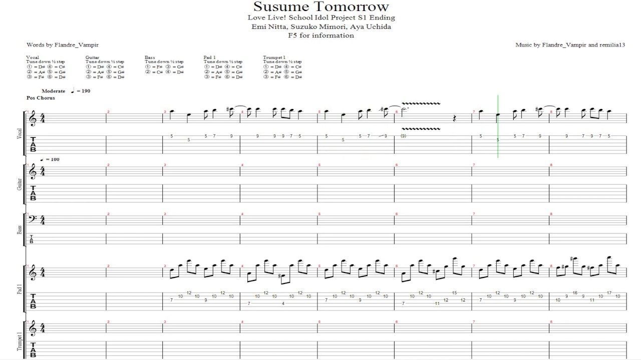 FULL ||【TAB】 Love Live! School Idol (ラブライブ!) - Susume→Tomorrow (ススメ→トゥモロウ)