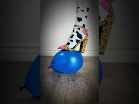 Experiment: Moo Socks in Heels Steps on Balloon