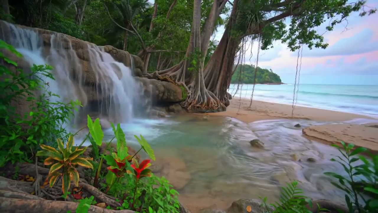 Waterfall on the Beach | Calming Sounds of Nature for Sleep and Meditation