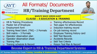HR / Education & Training Documents, Systems & Formats as per IATF / ISO / MACE - MARUTI VSA Audit