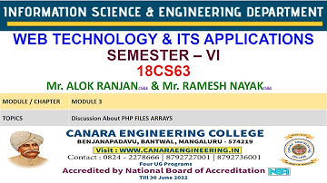 VTU WEB18CS63 WEB TECHNOLOGY AND ITS APPLICATIONS M4 L4 Discussion About PHP FILES ARRAYS