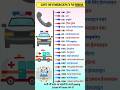 List of Emergency Number 🚨 #shorts #emergency #numbers #police #ambulance #fire #help
