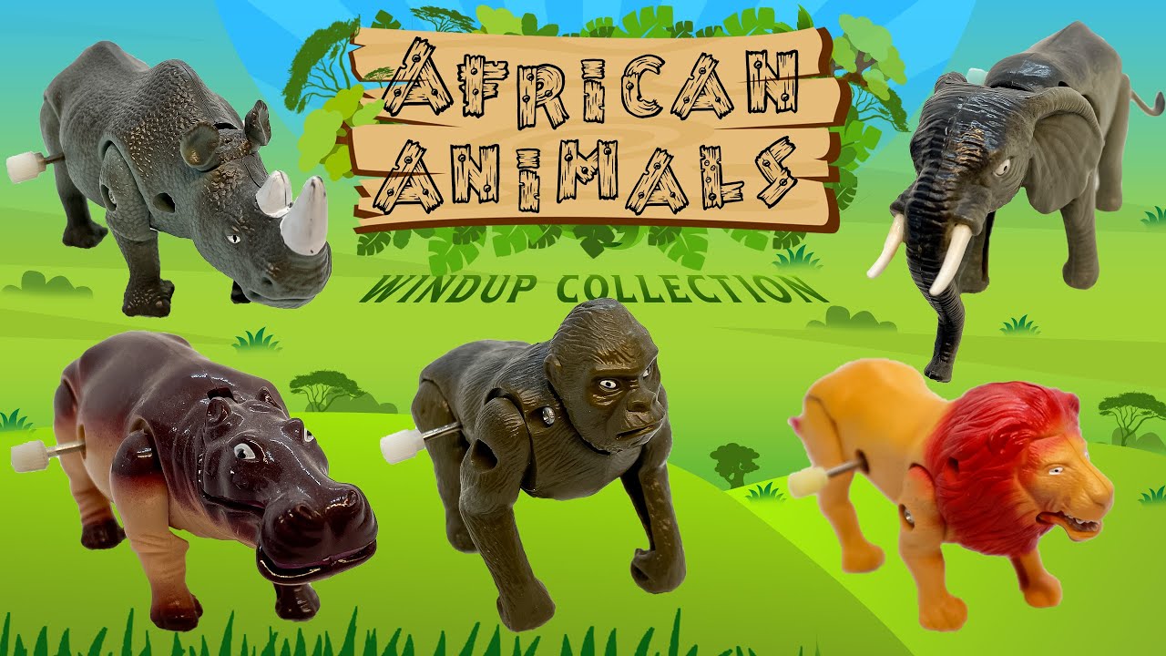 African Animals Windup Toys Collection Elephants Gorillas Lions