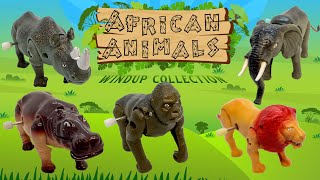 African Animals Windup Toys Collection | Elephants | Gorillas | Lions | Rhinoceros | Hippopotamus
