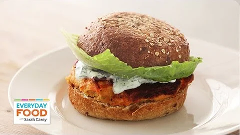 Salmon Burger with Yogurt-Dill Sauce - Everyday Fo...
