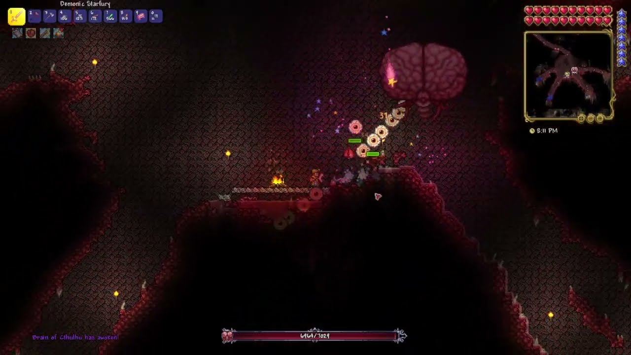 Terraria on PC: Brain of cthulhu (boss fight Master Mode)