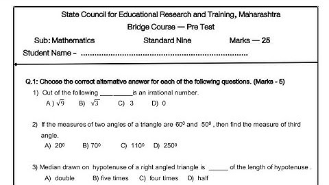 9th maths Bridge course pre test