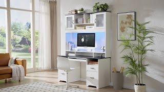 All-in-One Computer Desk:Hutch-Included Storage Solution！‪@bestier18‬