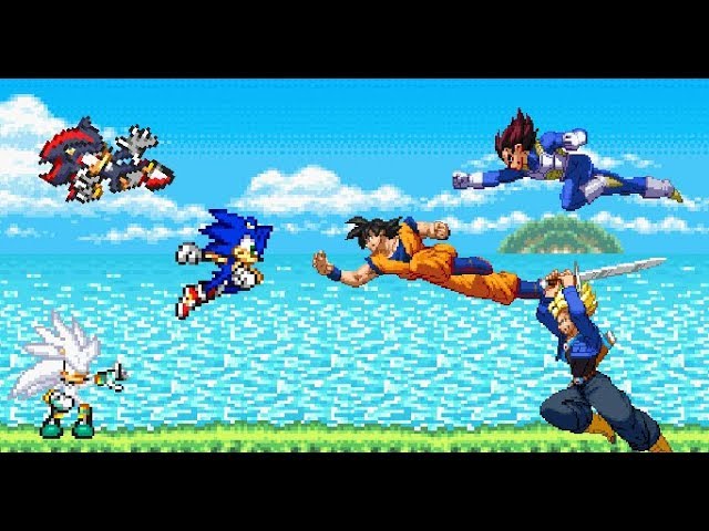Sonic the Hedgehog VS Dragon Ball Z - Sonic Shadow Silver vs Goku Vegeta Trunks class=