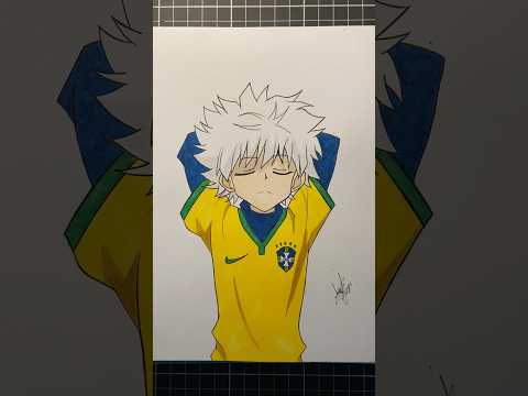 Desenhei o Killua com a camisa do Brasil #arte #hunterxhunter