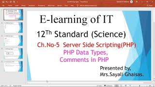PHP Data Types,Comments in PHP# Server side Scripting with PHP #12th Science