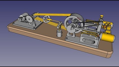 FreeCAD 0.20.1 2x1 CYL. HORIZONTAL STEAM ENGINES WITH ROPE DRIVEN GENERATOR