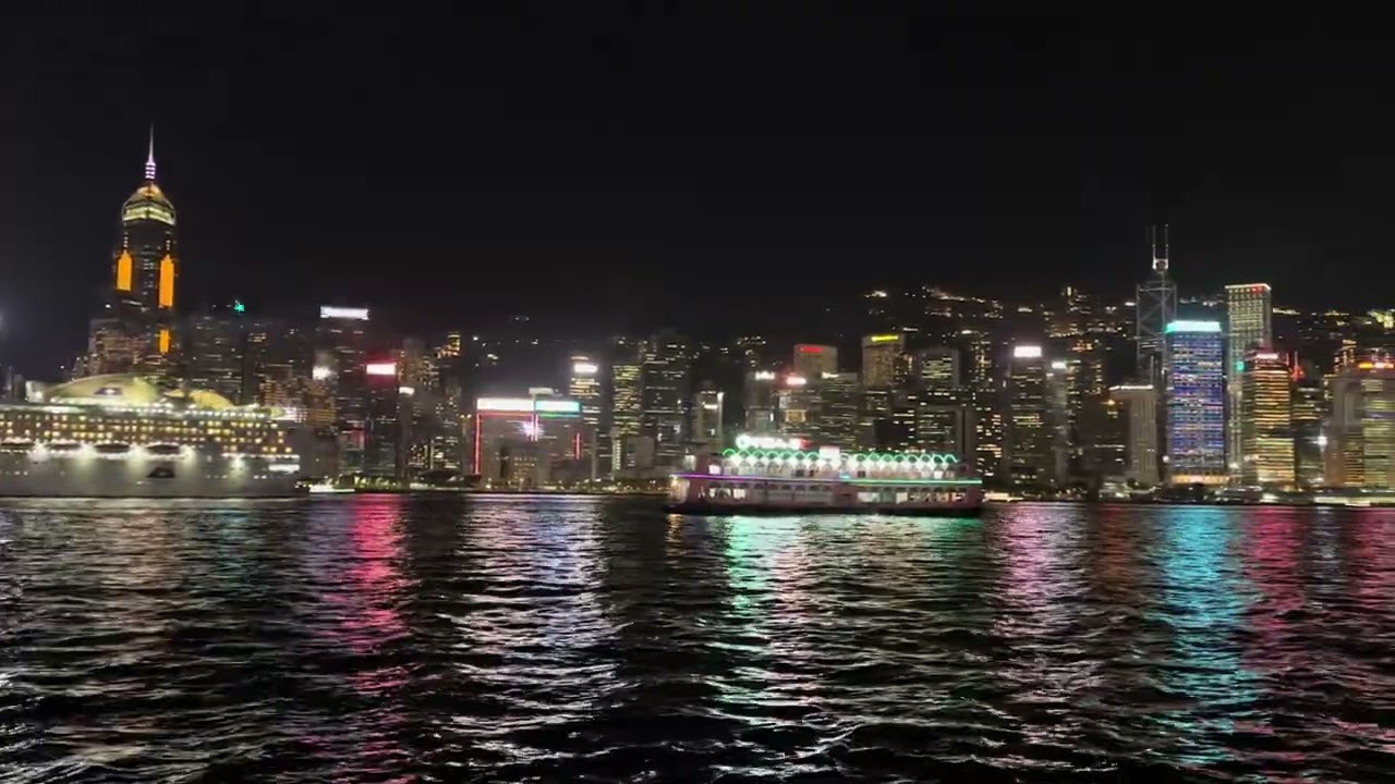 Hong Kong Victoria Harbour at Night-Symphony of Lights & Cruise Ship🚢| 4K #hongkongnight #hongkong 