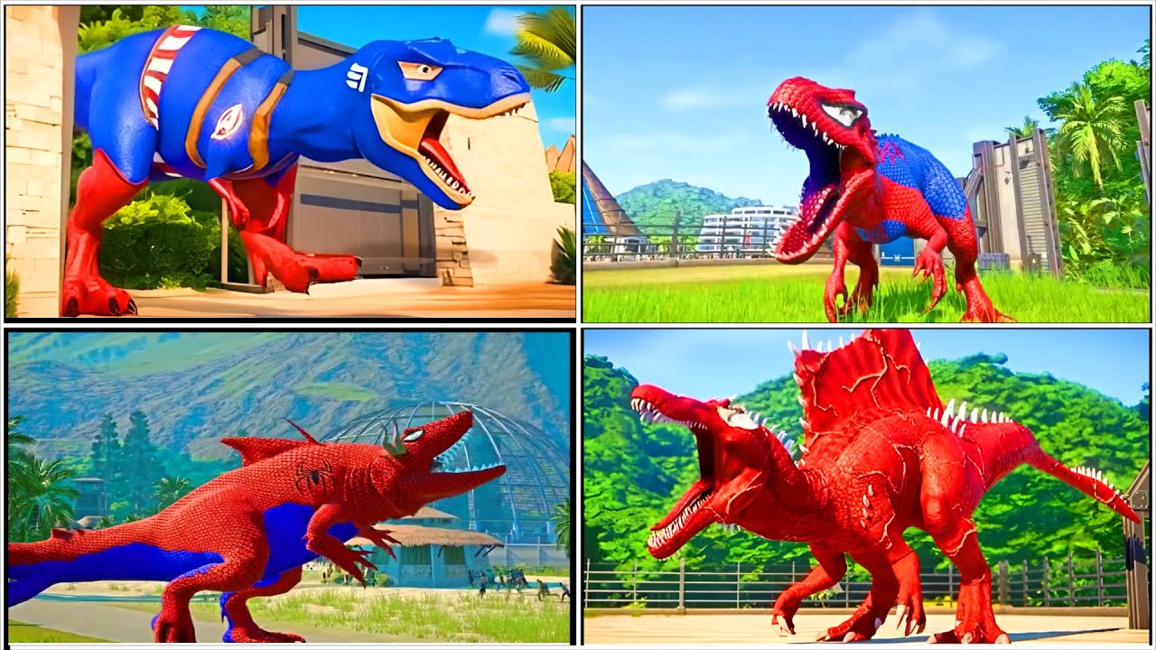 Jurassic World T rex Batman🆚T rex🆚Spinosaurus🆚Monster Ambulance || Tiles Hop Edm Rush 2