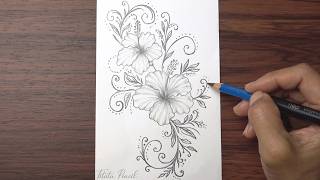 Drawing Hibiscus Flower Tattoo Design | Pencil drawing