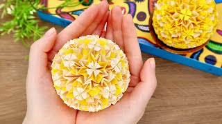 折り紙くす玉｜紙で作るペーパーフラワーの作り方｜How to make Origami Kusudama Paper Flower | DIY Paper Craft｜AyaWangPaper