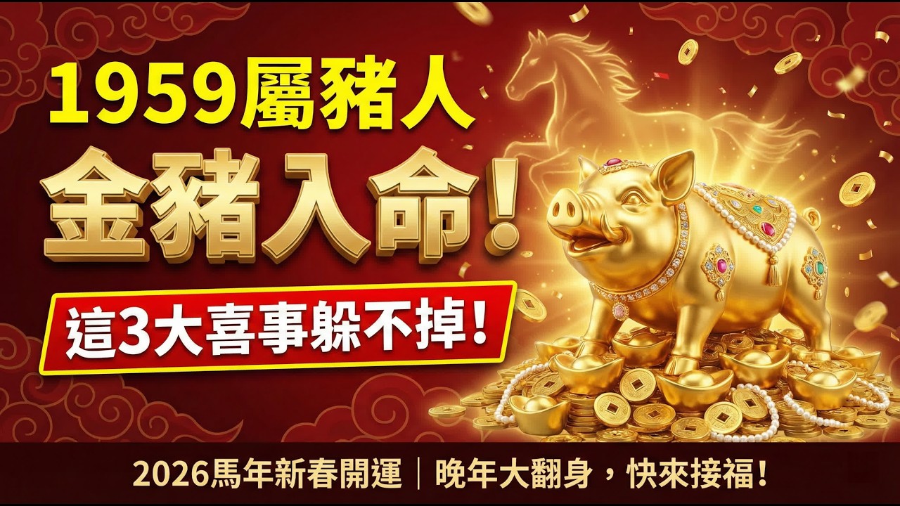 1959屬豬人看過來！2026馬年新春開運：晚年“金豬”入命，這3大喜事躲不掉，快來接福！#生肖豬#屬豬#屬相運勢#生肖#家運#風水變化#提升運勢#運勢 #命理 #八字#財運 #事業運 #轉運 #風水