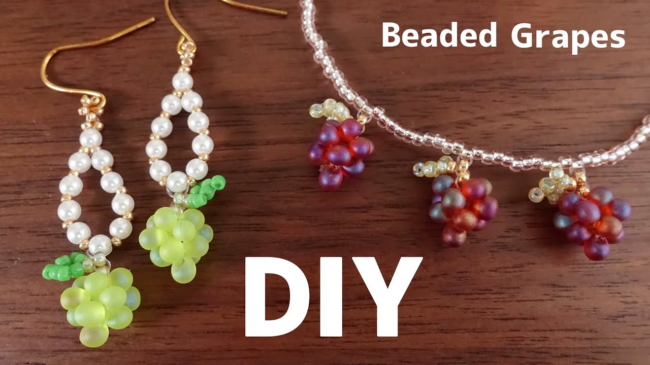 Diy Beaded Grapes Charm Earrings Tutorial How To Make Bracelet Fruits 秋の ビーズアクセサリー ぶどうチャームとピアスの作り方 Youtube