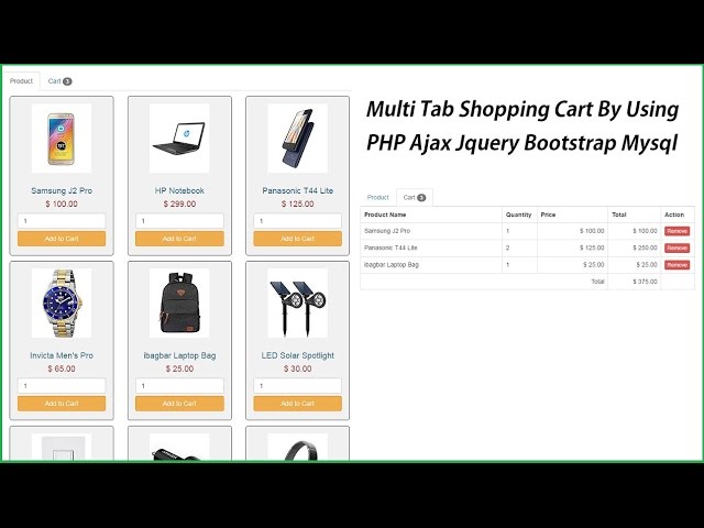 Multi Tab Shopping Cart By Using PHP Ajax Jquery Bootstrap Mysql - Part 4