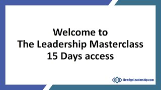 Welcome to 15 days Leadership Masterclass