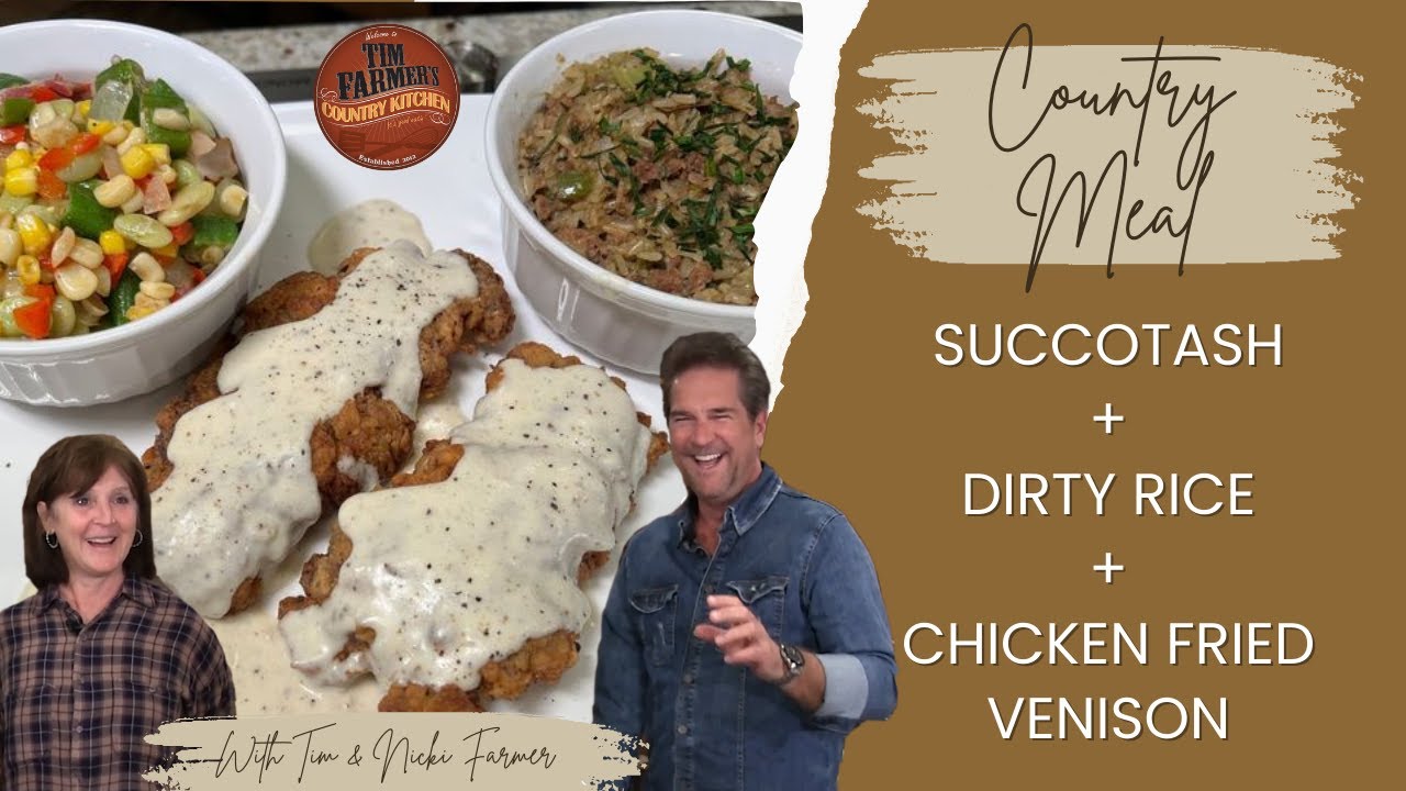 Chicken Fried Venison w/ Gravy, Veggie Succotash & Dirty Rice (1043