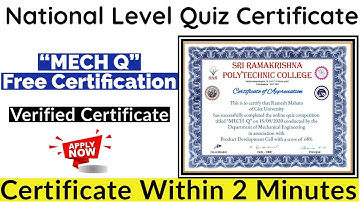 National Level Quiz Certificate | Free Certificate | MECH Q Free Certification