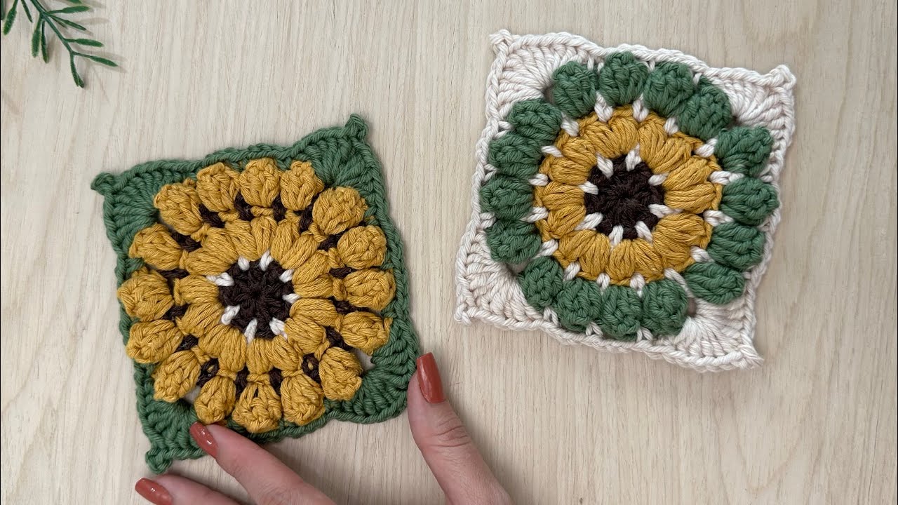 Square de crochê girassol/quadradinho de croche girassol/Girassol de croche /Sunflower crochet