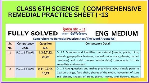 Class 6th Science  Comprehensive Remedial Practice Sheet ) - 13 Solved for English Medium.