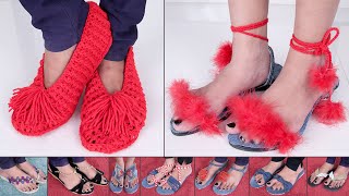 10 Sandal Making !! DIY Fancy Sandal Decoration Ideas || Jeans and Woolen Craft