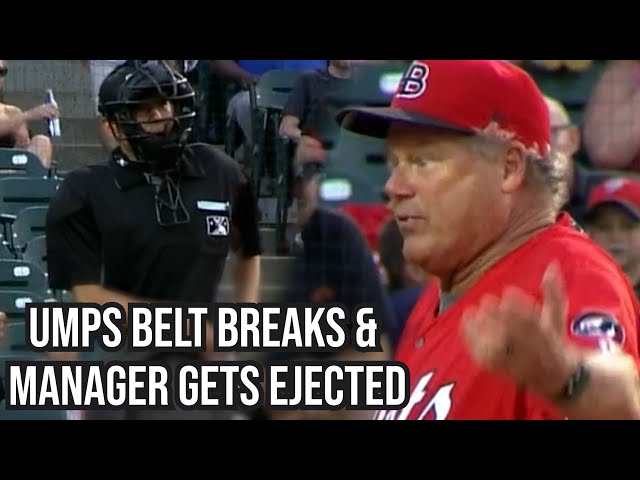 Umpire ejects manager while fixing his broken belt, a breakdown