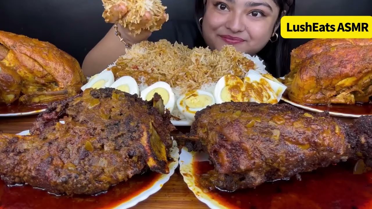 ASMR: Eating MEGA Biryani Feast Challenge | Chicken, Mutton, Egg & Fish Biryani + Desi Chicken Curry