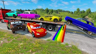 Flatbed Trailer Cars Transporatation with Truck - Pothole vs Car - BeamNG.Drive #18 screenshot 5