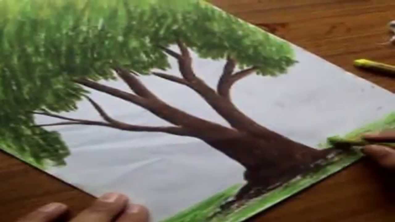 How to Draw Trees with Oil Pastel Color - YouTube