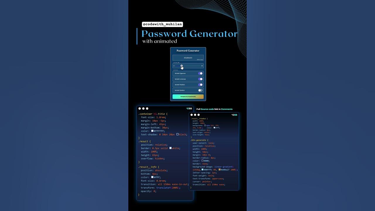 Password Generator Pure CSS (or) Using Js.. ️ | #codewith_muhilan #css ...