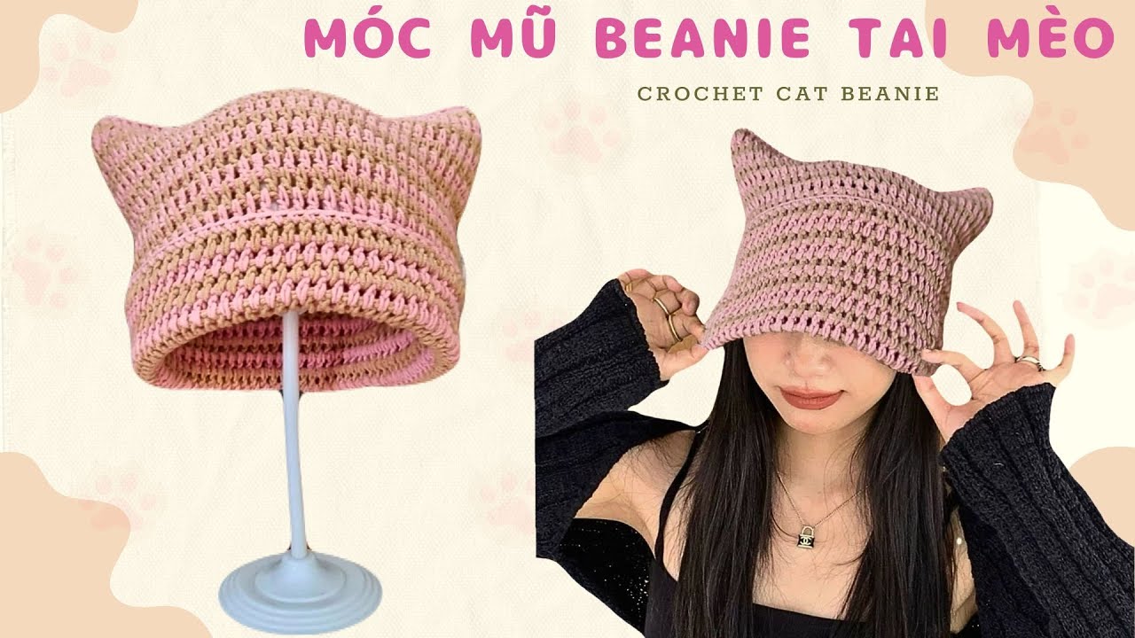 Bài 424: Crochet Cat Beanie | Móc nón beanie tai mèo | Móc nón len| Bi Do Handmade