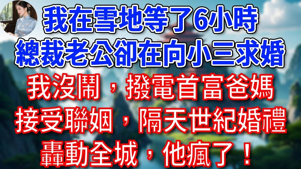我在雪地等了6小時，等來的卻是總裁老公向小三求婚，我沒鬧，撥電首富爸媽接受聯姻，隔天世紀婚禮轟動全城，他瘋了！#為人處世#生活經驗#情感故事#故事#小說#戀愛#情感#婚姻