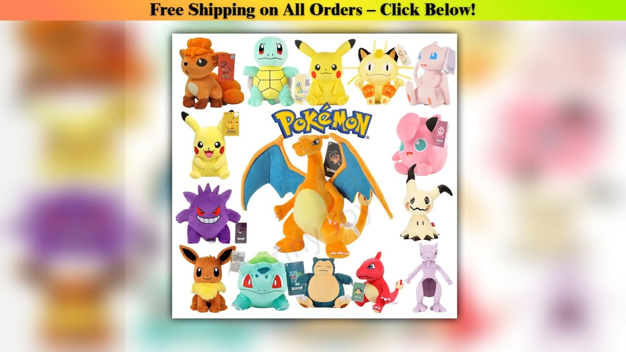 POKEMON Original Plush Toy Gengar Pikachu Kawaii Charizard Genuine Plush Doll Soft Cute Cartoon Pip