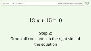 Solve 2x+11x+15=0: Linear Equation Video Solution | Tiger Algebra