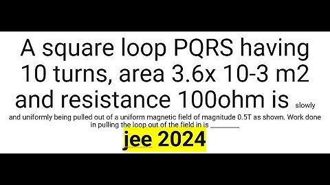 A square loop PQRS having 10 turns, area   3.6x 10-3 m2 and resistance 100ohm #jee2024 #magnetism