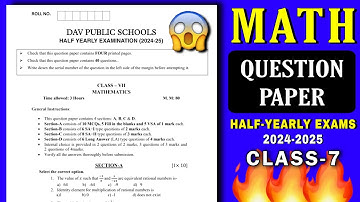 💀Dav Class 7 Math Question Paper Half Yearly Exam 2024-25😱 | Math Mid Term Examination 2024 |