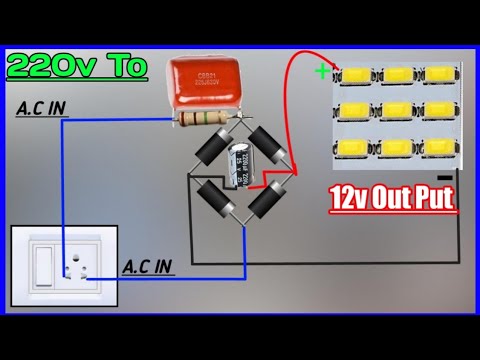 220v से 12v डीसी बिजली की आपूर्ति में कनवर्ट करें 225j संधारित्र का उपयोग करें | कनेक्ट 12v ट्रांसफार्मर के बिना 220v का नेतृत्व किया