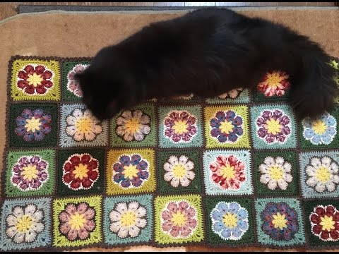 ハンドメイド　マルチカバー　大判サイズ　モチーフつなぎ　アフリカンフラワー アフリカンフラワーモチーフ繋ぎ方2/2 - YouTube