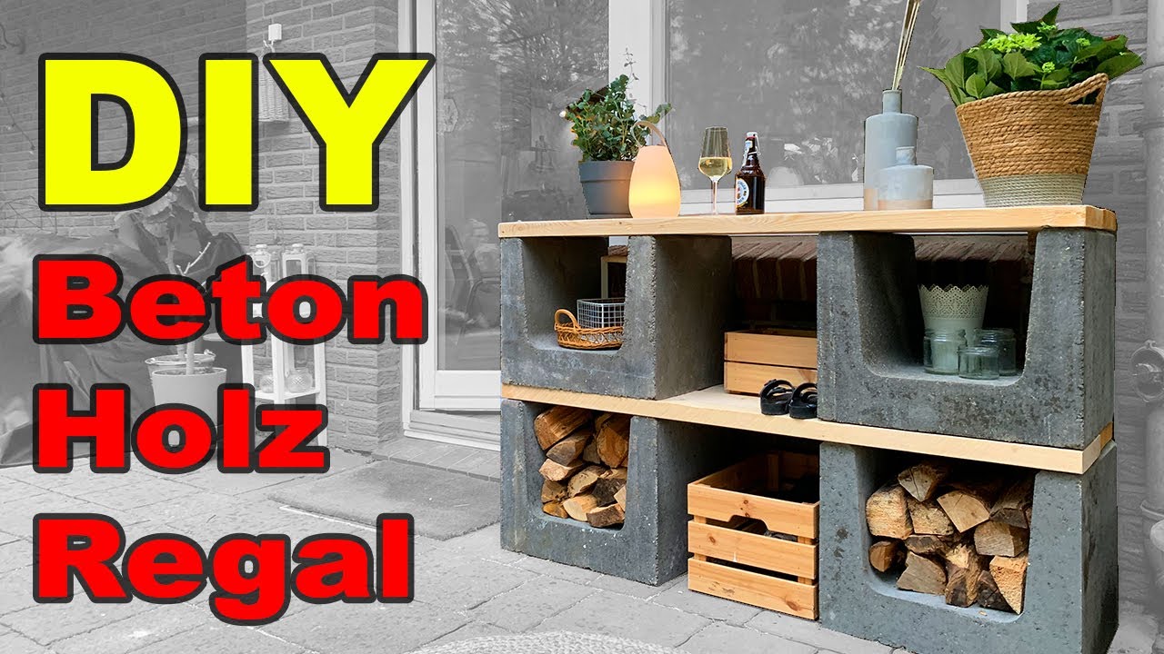 DIY Holz Beton Regal ! Regal selber bauen ! Gartendeko ! Gartenbank !  Outdoor shelf ! tobiebel - YouTube