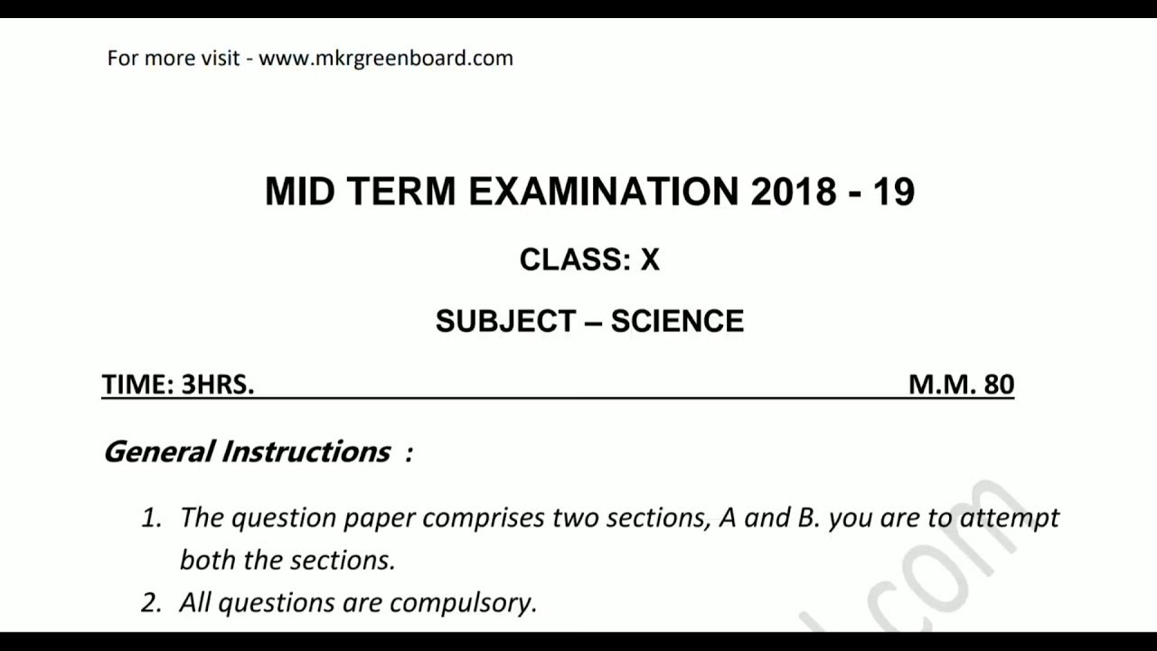 Science Mid-term question paper Class 28 28-28