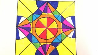 How to draw geometric design step by step tutorial. Easy geometric design drawing and colouring.