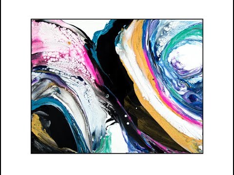 Large Spatula Swipe Abstract FUN  Fluid Acrylics Pouring Artwork#4278-2.03.19