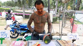 Amazing Tattoo Guy! Gangster Fruit Cutting Skills
