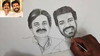 Power star Pawan kalyan | Mega power star Ram charan realistic pencil drawing | Mega family drawing