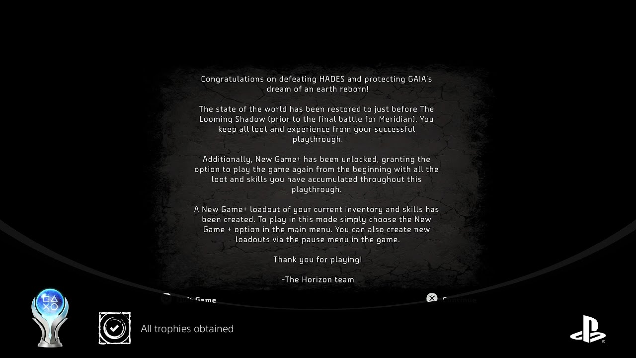 HORIZON: ZERO DAWN REMASTERED (PS5) - "All trophies obtained" Trophy